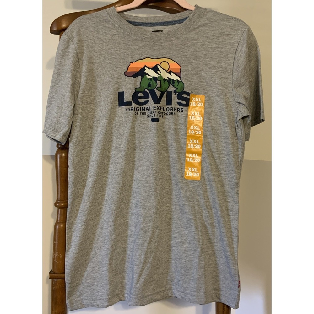 Levi’s Boys Grey‎ Heather Original Explorers Mountain Graphic Tee XXL 18/20 NWT